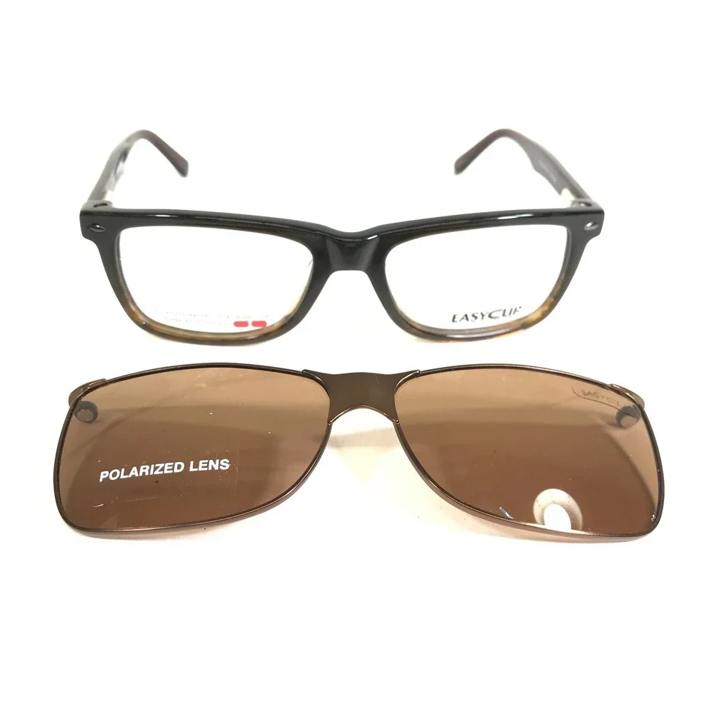 Easyclip Eyeglasses Frames WF EC3285 BROWN Red Square with Clip On Lenses